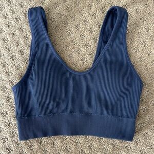Aerie Blue Ribbed Sports Bra with Scoop Neckline